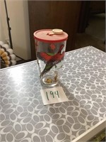 Large peanut butter glass with pheasants and lid