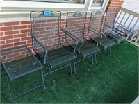 (4) Metal Patio Chairs w/ (2) Side Tables