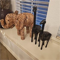 Wicker Elephant Sculpture-Metal Giraffe Sculptures
