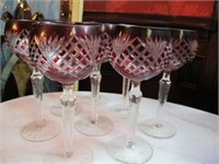 8 PIECE RUBY CUT TO CLEAR STEM WARE, ALL CLEAN
