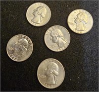 5 UNCIRCULATED 90% SILVER QUARTERS