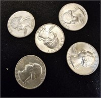5 UNCIRCULATED 90% SILVER QUARTERS