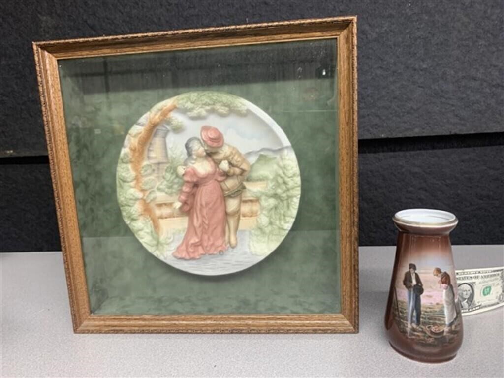 Bavarian Vase and Framed Art Plate