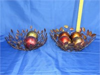 2 Metal Decorative Leaf Bowls w/ Balls