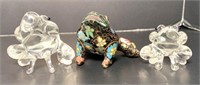 Enameled Cloisonné Frog with Pair of Glass