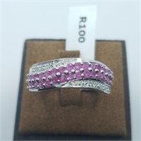 Silver Ruby and White Topaz Ring SZ. 6.75
