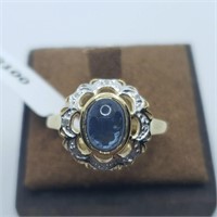 Silver Blue Sapphire and Diamond Ring SZ. 9