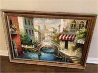 LARGE OIL ON CANVAS PAINTING VENETIAN CANAL