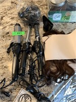 LOT OF CURLING IRONS/ DIFFUSER/ EXTENSIONS ETC