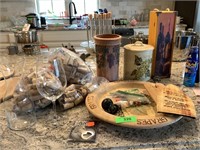 LOT OF WINE THEMED DECOR / CORKS/ GLASS CHARMS
