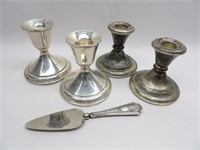 Sterling Silver Weighted Candlesticks & Server