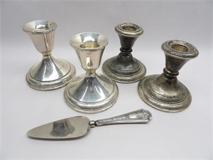 Sterling Silver Weighted Candlesticks & Server