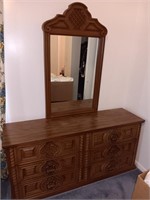 Vtg dresser & mirror missing one know Bassett 64"