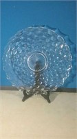 Cubist pattern round clear glass platter 14 in