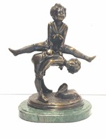 Bronze Figure of Children on Marble Base