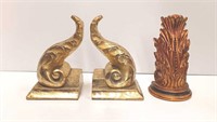 Pair of Gilt Bookends & 8" Wall Sconce