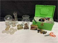 Sewing Box, Buttons, Glassware & More