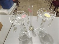 GLASS PRISM CANDLE HOLDERS & VASE