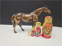 Nesting Dolls & 10" L  Bronze Horse?