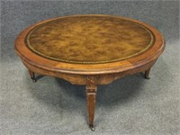 Leather Top Round Coffee Table with Wheels