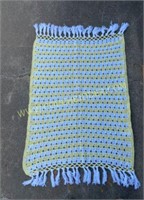 Yellow & White Hand Knitted Throw Rug