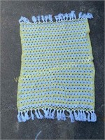 Yellow and White Hand Knitted Throw Rug