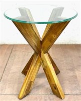 Mid Century Modern Inspired Wood Glass Side Table