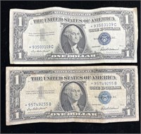 Two 1957 $1 Silver Certificate Star Notes
