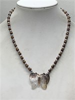 STERLING SILVER & PEARL NECKLACE W/BUTTERFLY