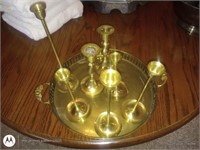 Brass Serving Tray and Candlesticks