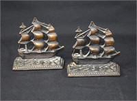 Pair Bronzed Cast Iron GALLEON Ship Bookends