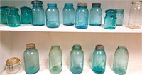 ASSORTED CANNING JARS BLUE & CLEAR LOT 17 PCS