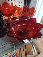 Vtg. Red/Orange Flower Shaped Bowl