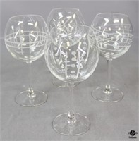 Etched Crystal Balloon Wine Glasses / 4 pc