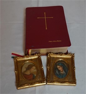 Bible & 2 Framed Prints ~ One Madona