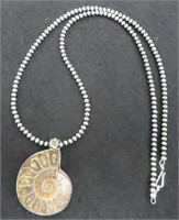 Sterling Silver Necklace with Fossil, estate find