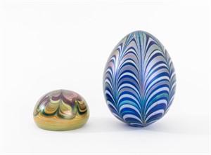 Two Pulled Feather Art Glass Paperweights, 2