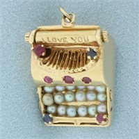 I Love You Gemstone Typewriter Charm or Pendant in