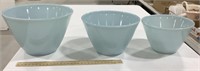 3 FireKing ceramics Rodin egg blue nesting bowls