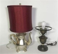 Teapot Lamp with Shade & Metal Table