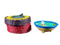 Small Beaded Woven Basket & Pottery Bowl