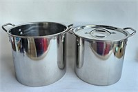 Two Large Stainless Stock Pots -1 lid