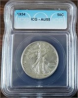 1934 Walking Liberty Silver Half Dollar ICG-MS63