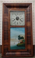 Vtg Wooden Wall Clock E. N. Welch Reverse Painted