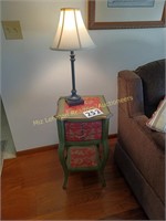 Green and Red Table with Lamp