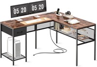 SUPERJARE L Desk with Power Outlets  Drawer
