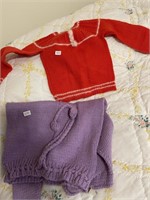 RED KNIT SWEATER & PURPLE FOOTED PANTS