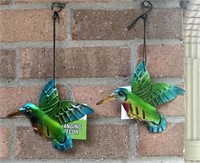 Lot of 2 Metal Metallic Hummingbird Hanging Decor