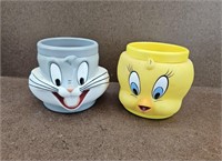 Vtg 1992 Warner Bros Looney Tunes Plastic Mugs