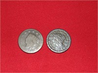 2 Large Cent Coins (Dates Unknown)